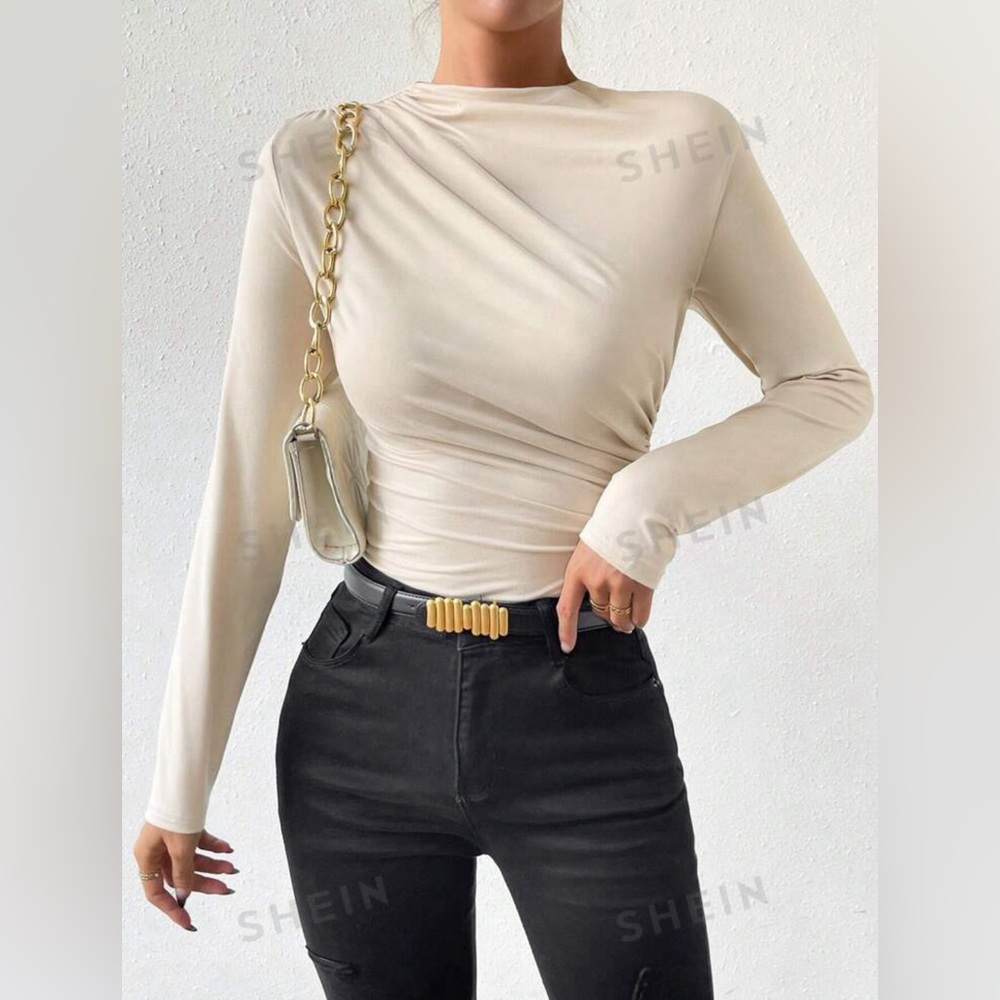 Privé Solid Ruched Slim Fit Tee Bodysuit